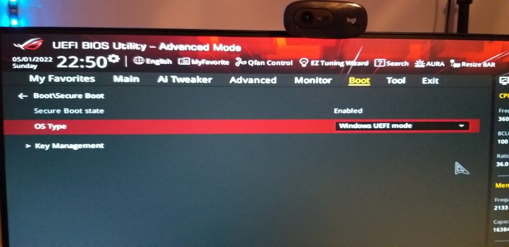 Asus Rog Strix B-450 II Gaming UEFI Secure boot Windows 11