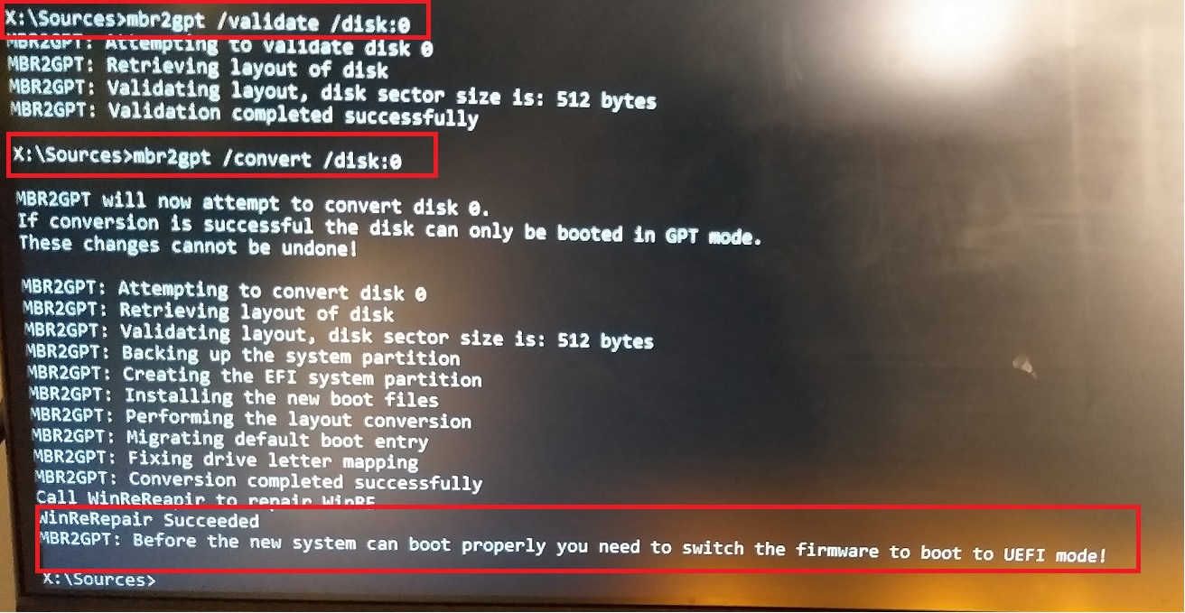 mbr2gpt validate convert mbr to gpt windows 11 uefi secure boot
